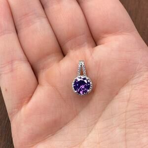 Vintage 925 Sterling Silver Round Amethyst White Sapphire Pendant Necklace